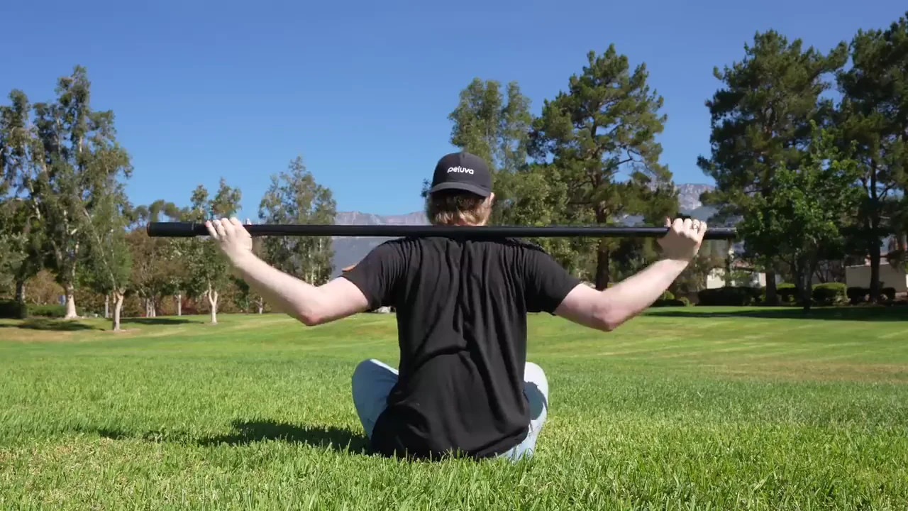 Rear view of the jack stretch with the chest and shoulders opened